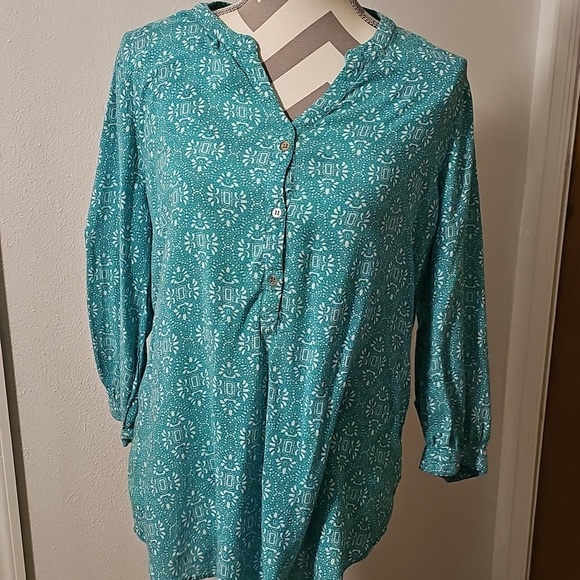 grand & greene Tops - Grand & Greene Turquoise Patterned Casual Shirt Size Large